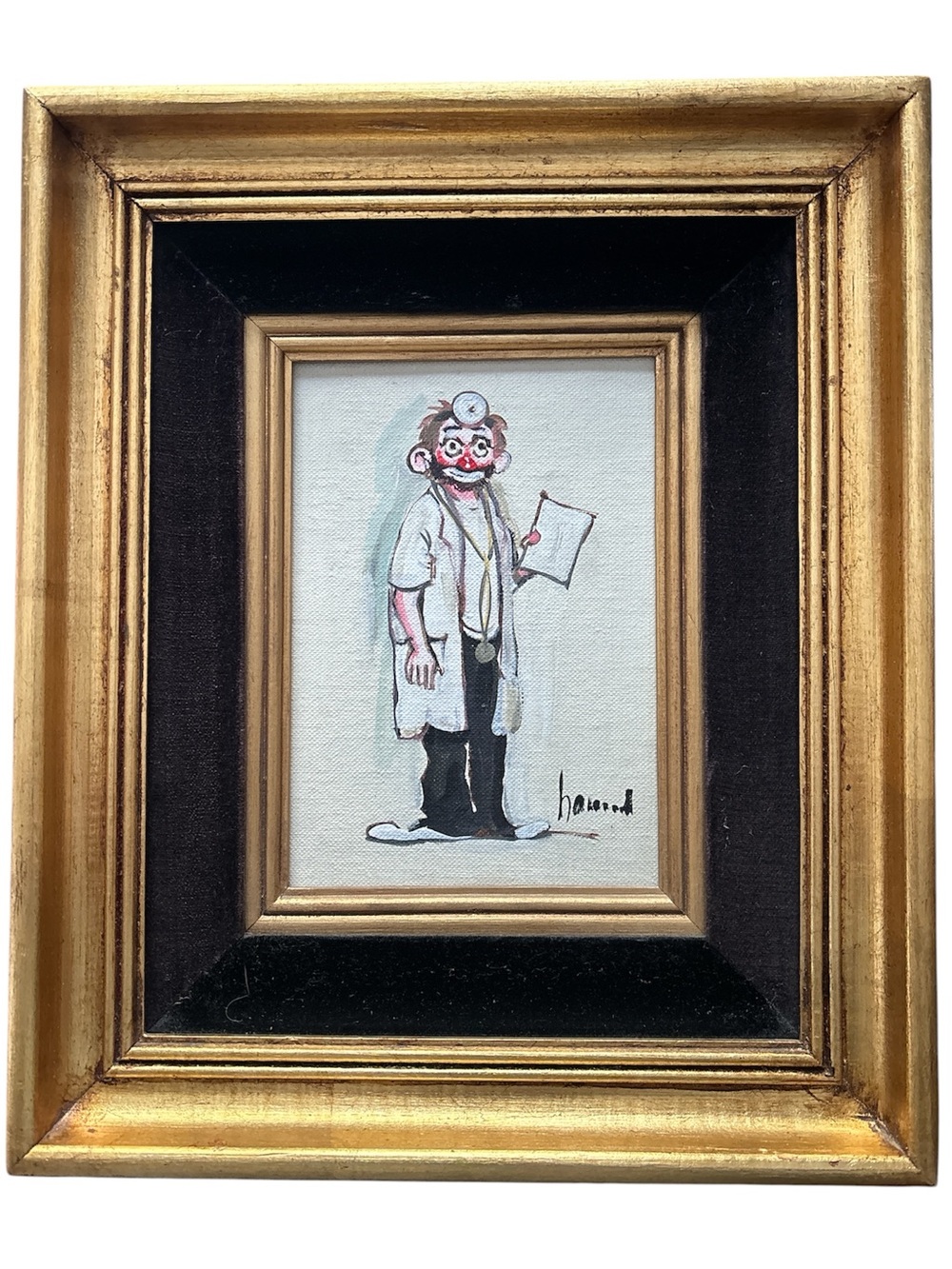 Mid Century Oil Painting by Hammond Original Art Medical Doctor Clown Painting